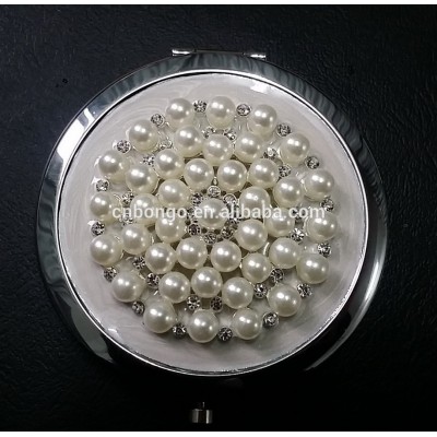 fancy pearls and rhinestones jewelled compact makeup mirror